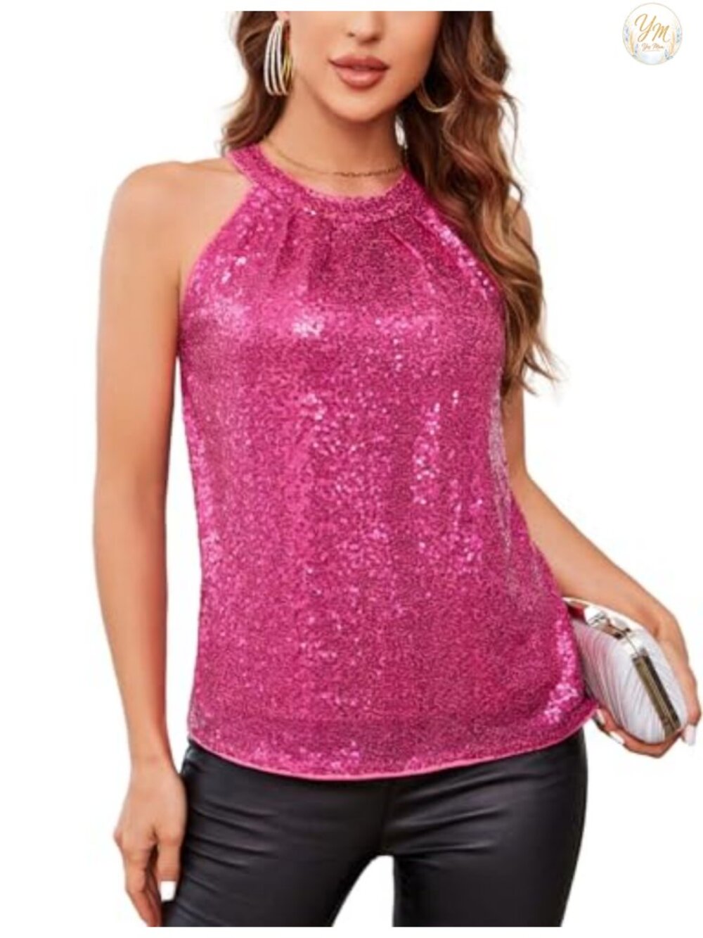 Sequin Halter Tank Top Sleeveless Ruched Party Club Top